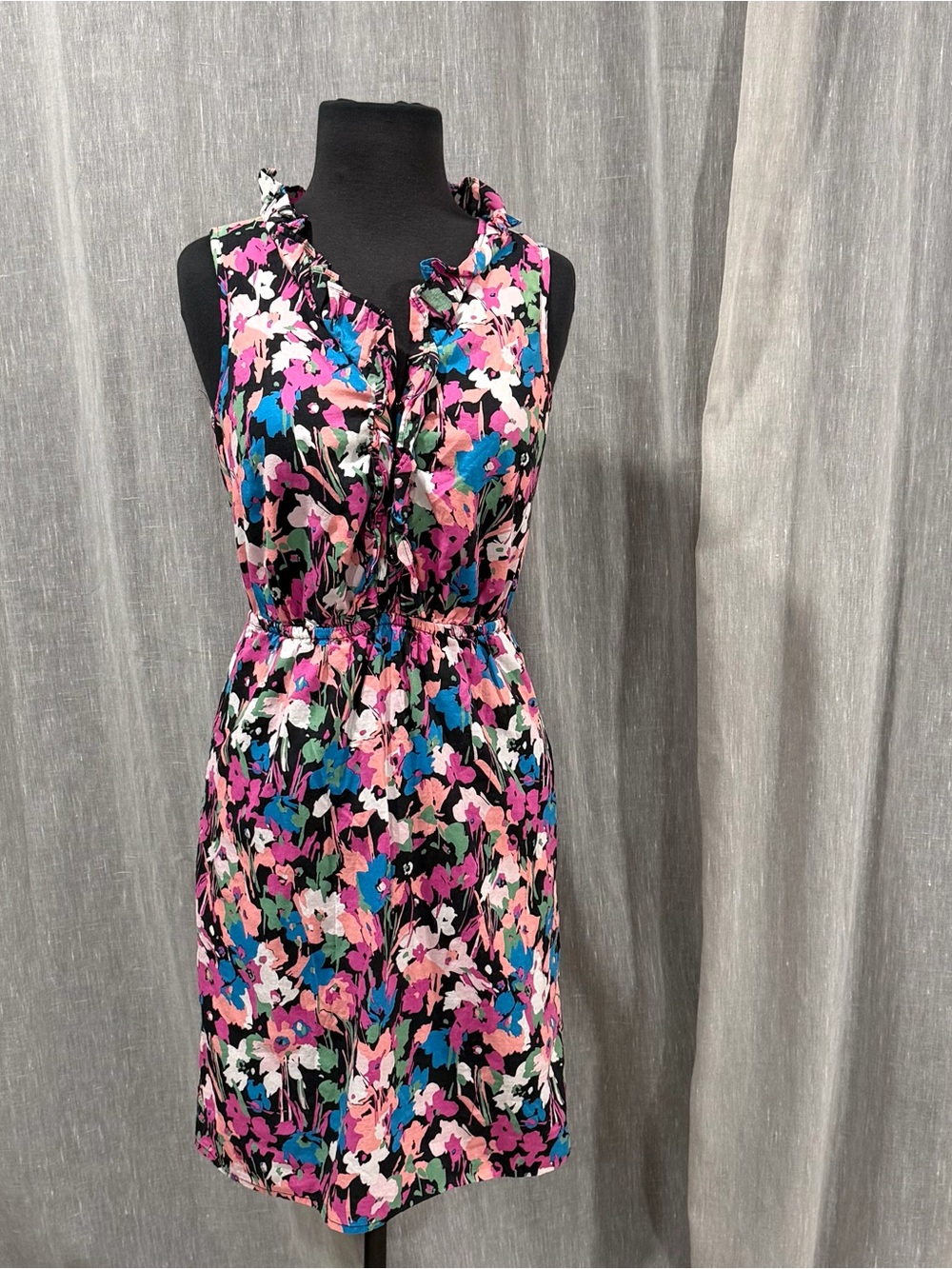 GAP Sleeveless Floral Ruffle Neck Mini Dress